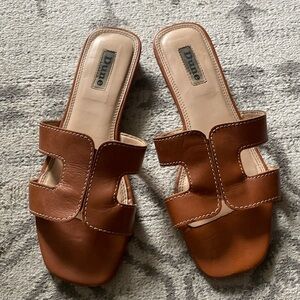 Dune London Leather Smart Slider Sandals Loupe Tan